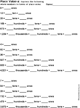 place value worksheet