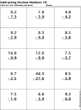 Subtracting Decimal Numbers worksheet thumbnail