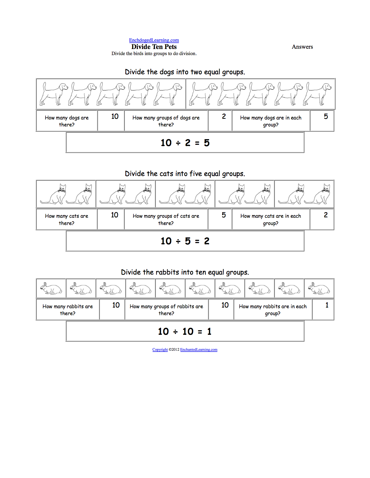 Pets: Math and Logic Worksheets - EnchantedLearning.com