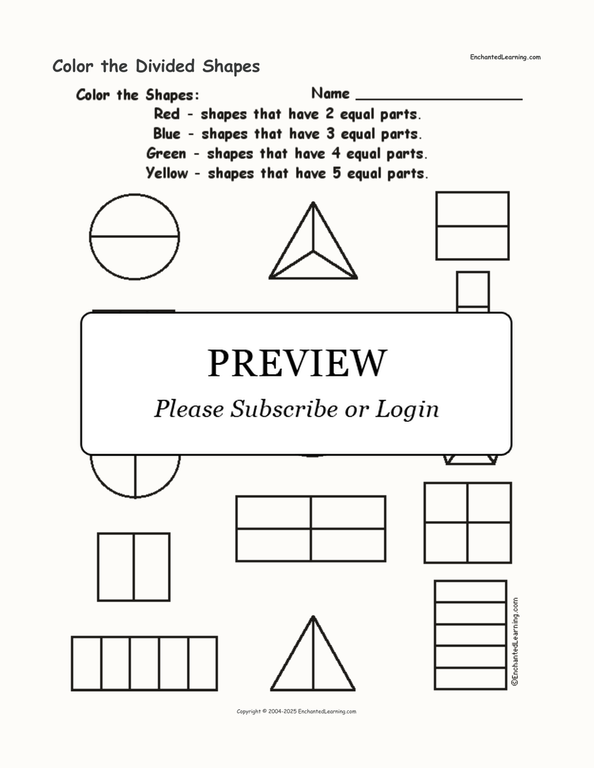 Color the Divided Shapes interactive worksheet page 1