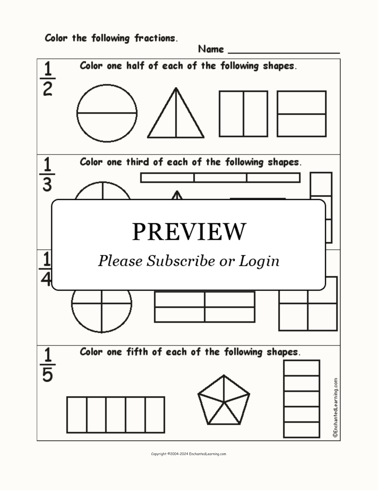 Color the Fractions interactive worksheet page 1