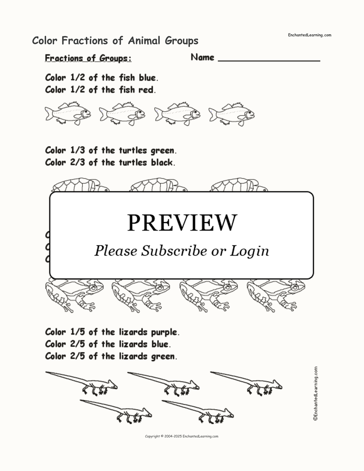 Color Fractions of Animal Groups interactive worksheet page 1