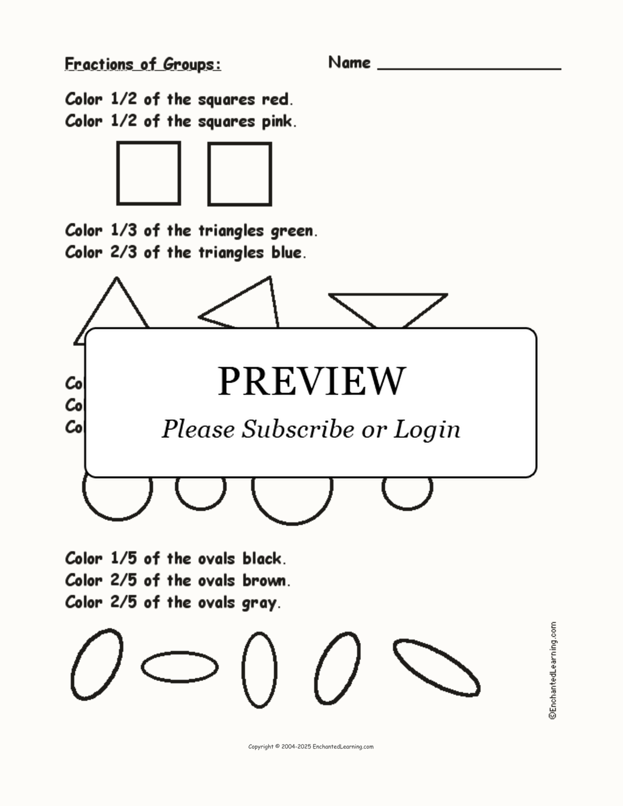 Color Fractions of Groups of Shapes interactive worksheet page 1