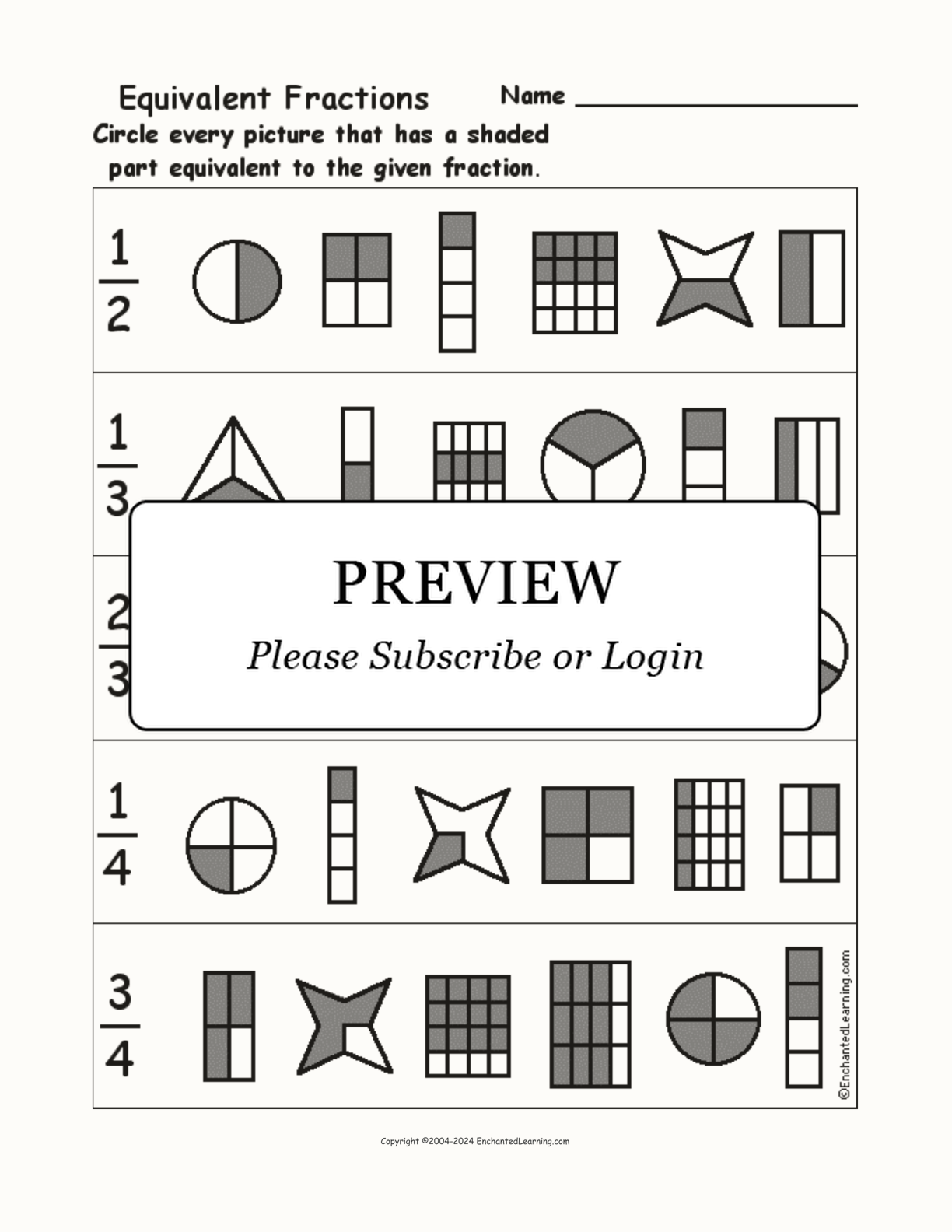 Equivalent Fractions interactive worksheet page 1