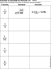 Search result: 'Converting Fractions to Decimals to Percents Worksheet Printout #1'