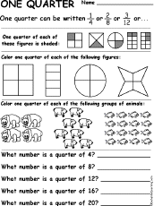 Search result: 'One Quarter Fractions Worksheet - Match the Words to the Pictures'