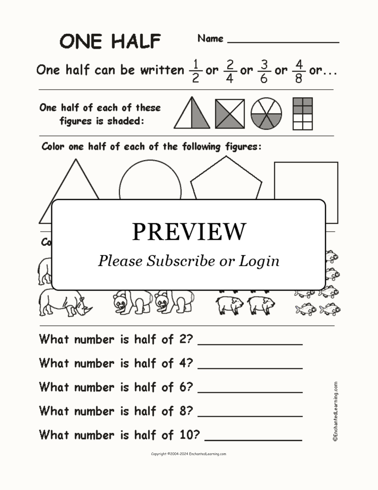 One Half Fractions Worksheet interactive worksheet page 1