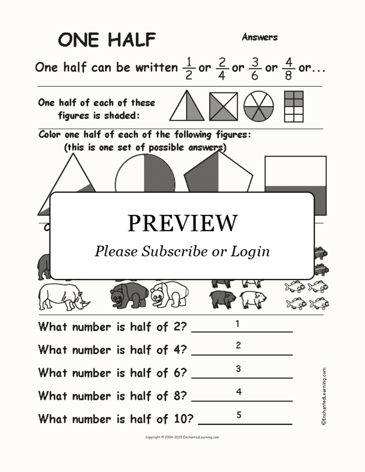 One Half Fractions Worksheet interactive worksheet page 2