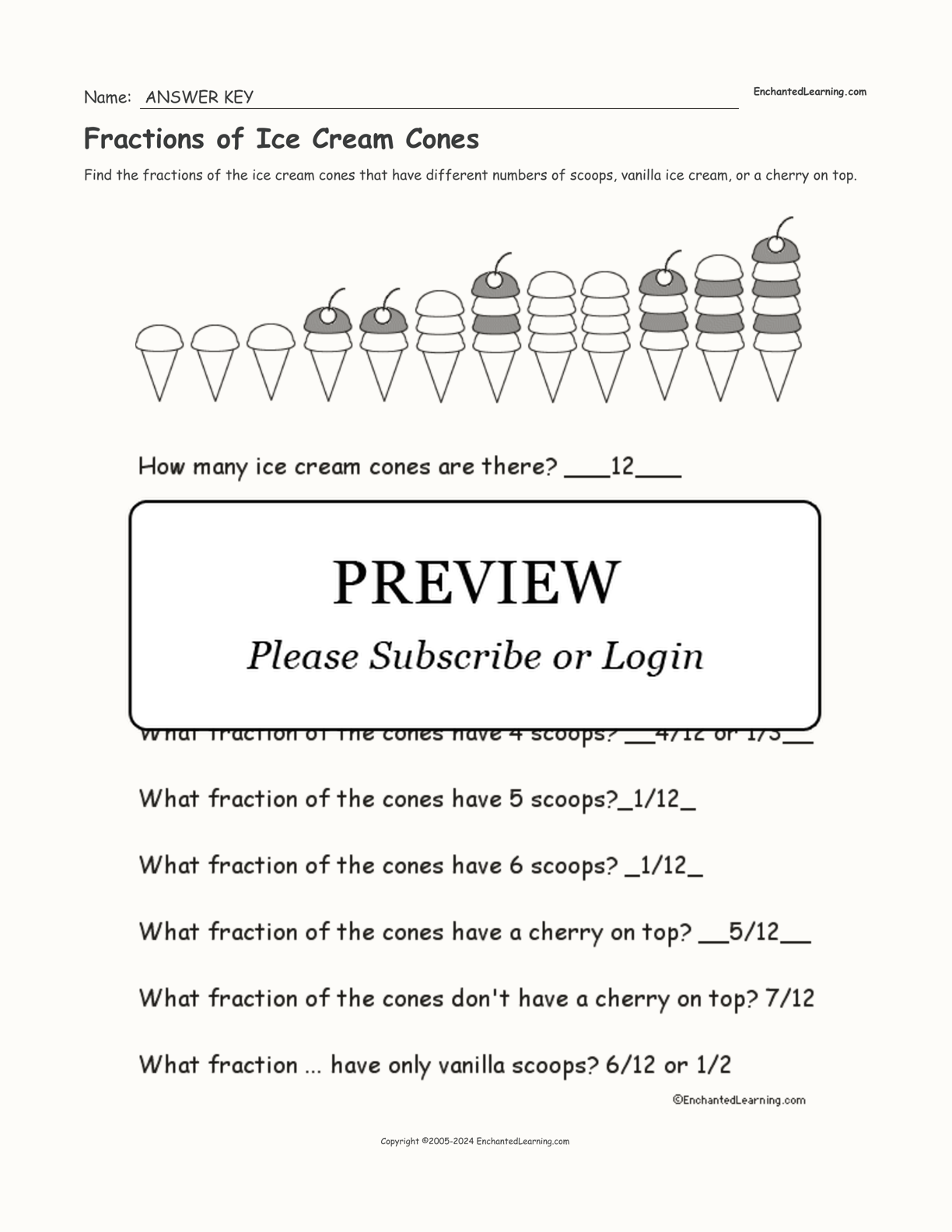 Fractions of Ice Cream Cones interactive worksheet page 2