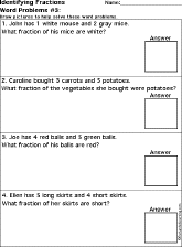 Identifying Fractions Word Problems Worksheet Printout #3 ...