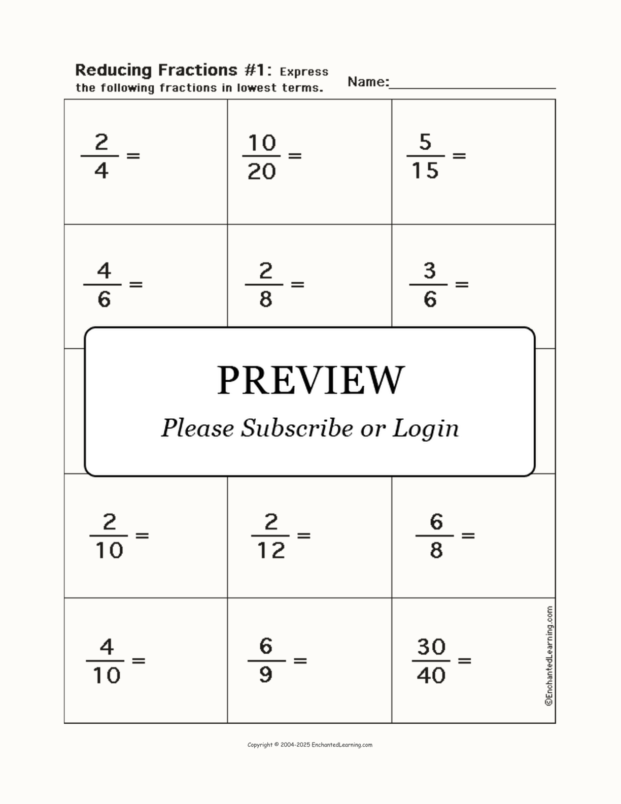 Reducing Fractions Worksheet #1 interactive worksheet page 1