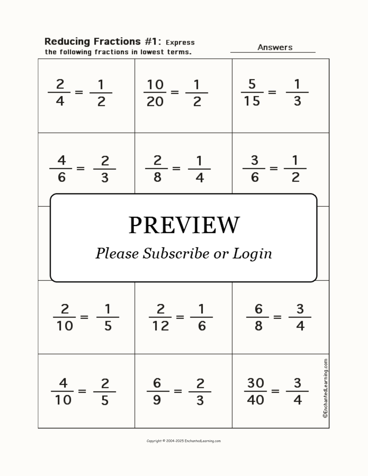 Reducing Fractions Worksheet #1 interactive worksheet page 2