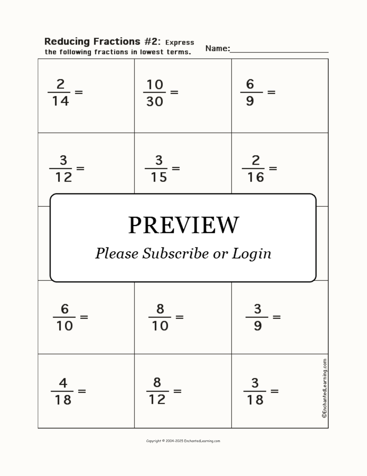 Reducing Fractions Worksheet #2 interactive worksheet page 1