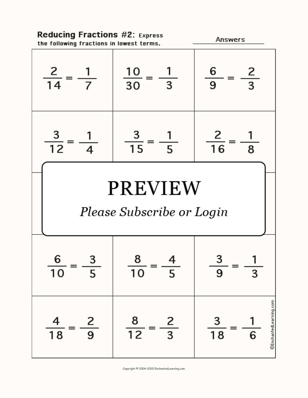 Reducing Fractions Worksheet #2 interactive worksheet page 2