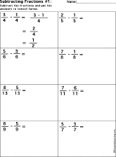 Subtracting Fractions worksheet thumbnail