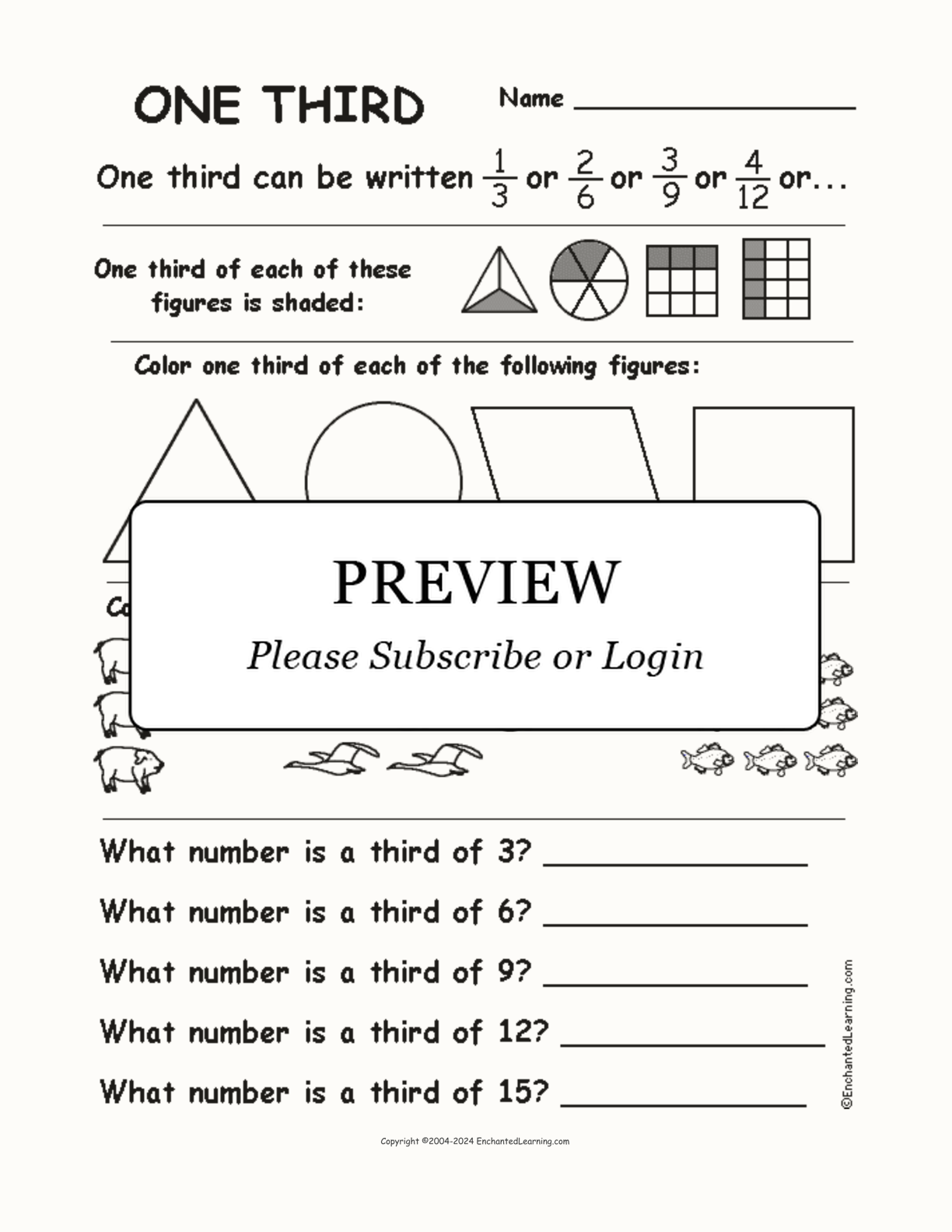 One Third Fractions Worksheet interactive worksheet page 1