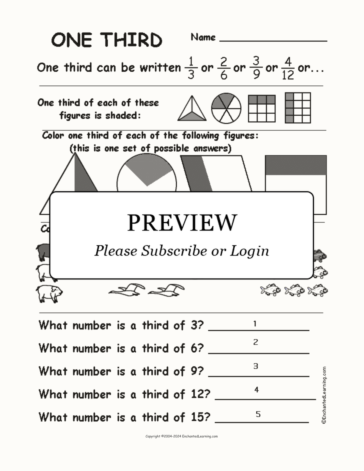 One Third Fractions Worksheet interactive worksheet page 2