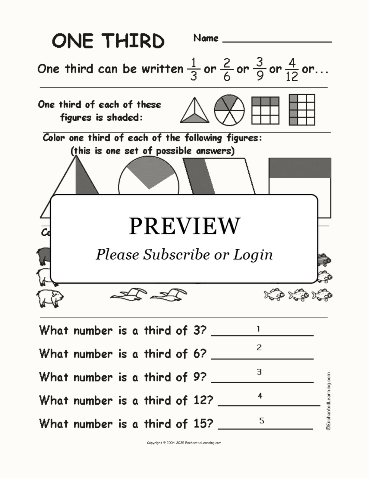 One Third Fractions Worksheet interactive worksheet page 2