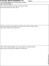 Fractions Printout: Fractions Word Problems worksheet thumbnail