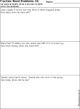 Fractions Printout: Fractions Word Problems worksheet thumbnail