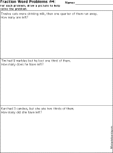Fractions Printout: Fractions Word Problems worksheet thumbnail