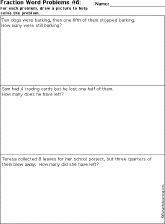 Fractions Printout: Fractions Word Problems worksheet thumbnail