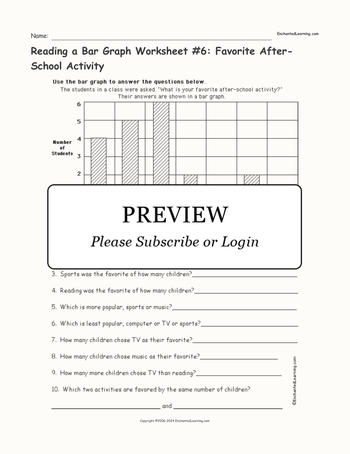Reading a Bar Graph Worksheet #6: Favorite After-School Activity interactive worksheet page 1