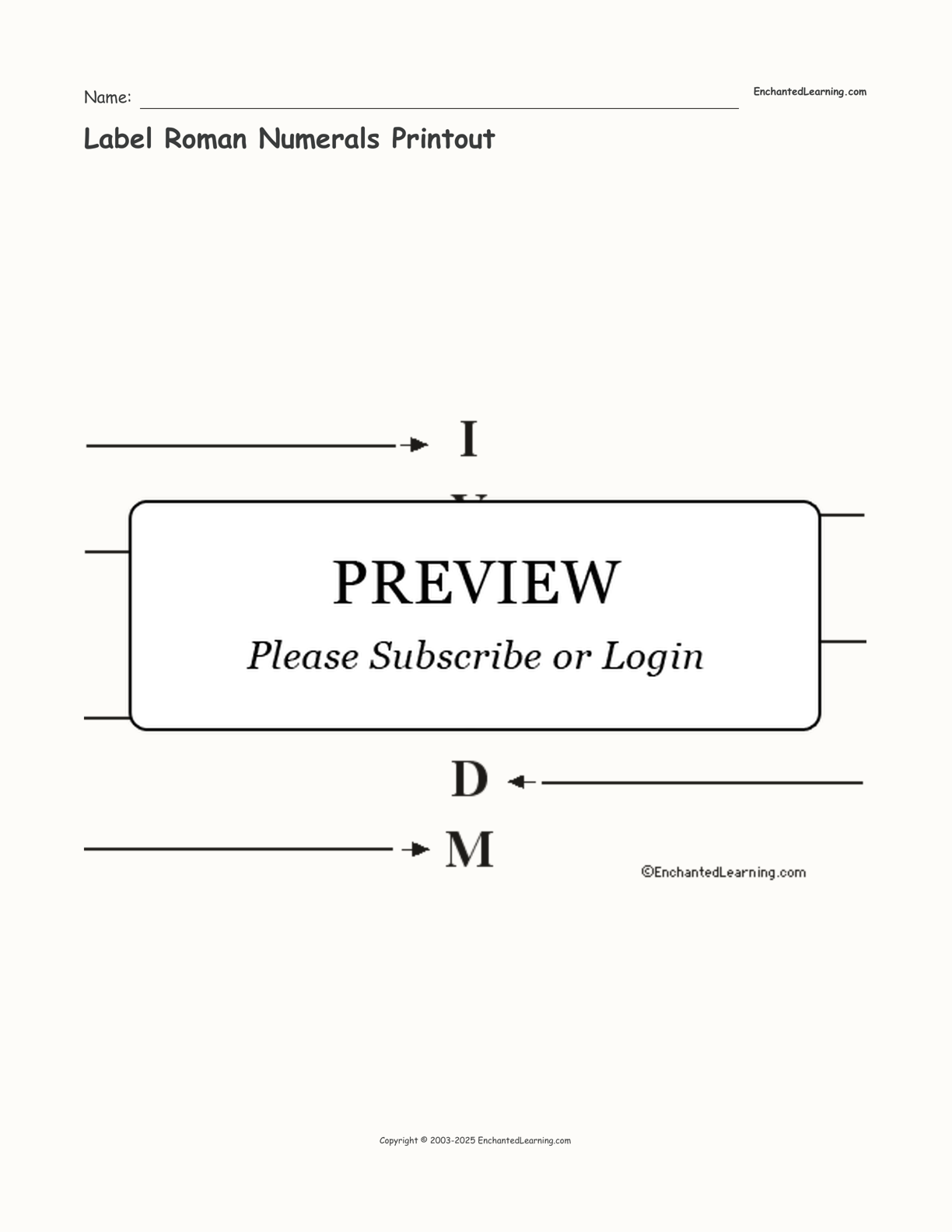 Label Roman Numerals Printout interactive worksheet page 1