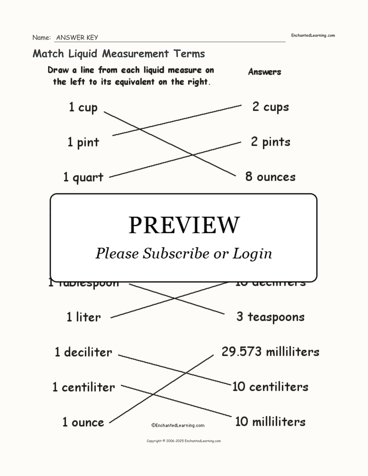 Match Liquid Measurement Terms interactive worksheet page 2