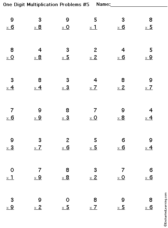 Search result: 'Multiplication Printout: 1 Digit x 1 Digit (e)'