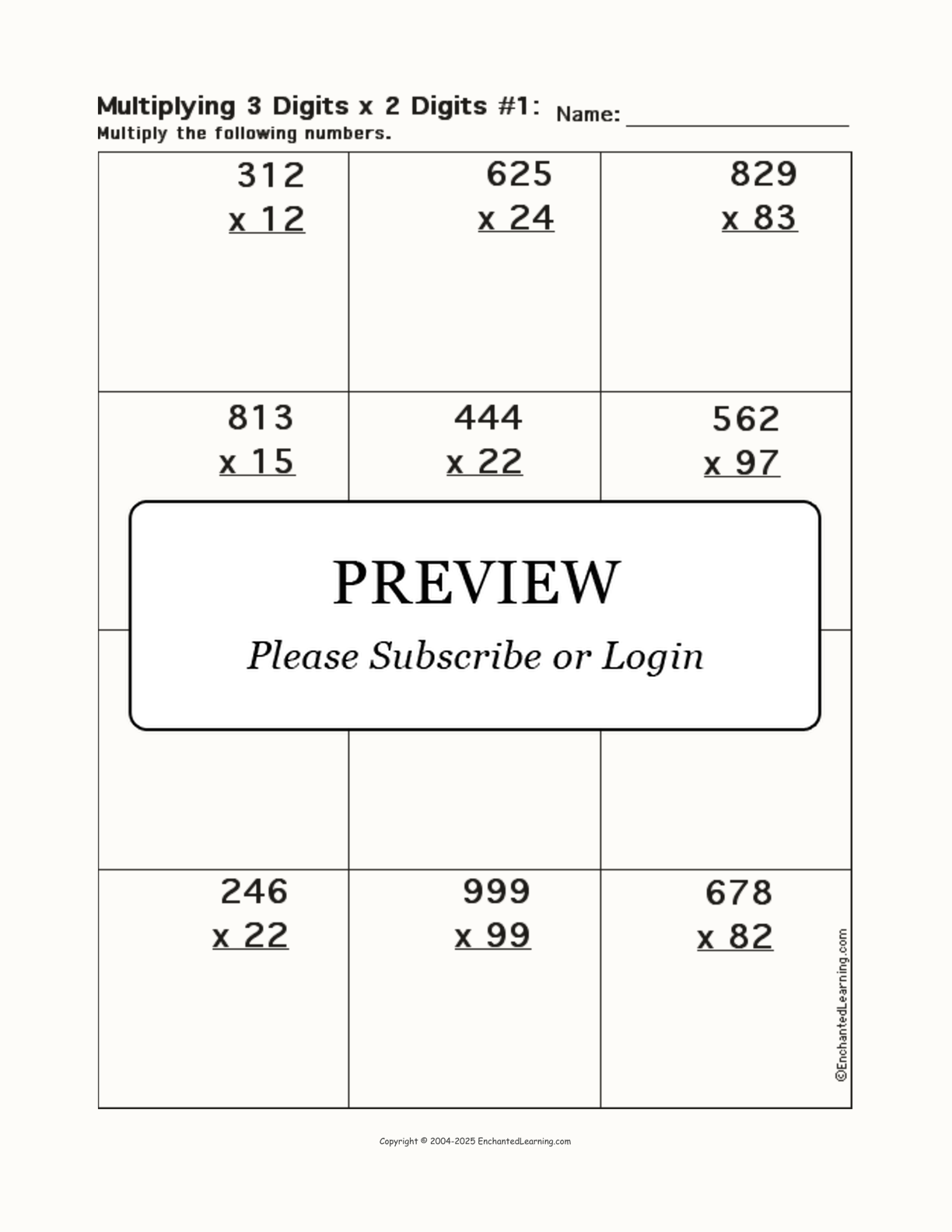 Multiplying 3 Digits x 2 Digits Worksheet #1 interactive worksheet page 1