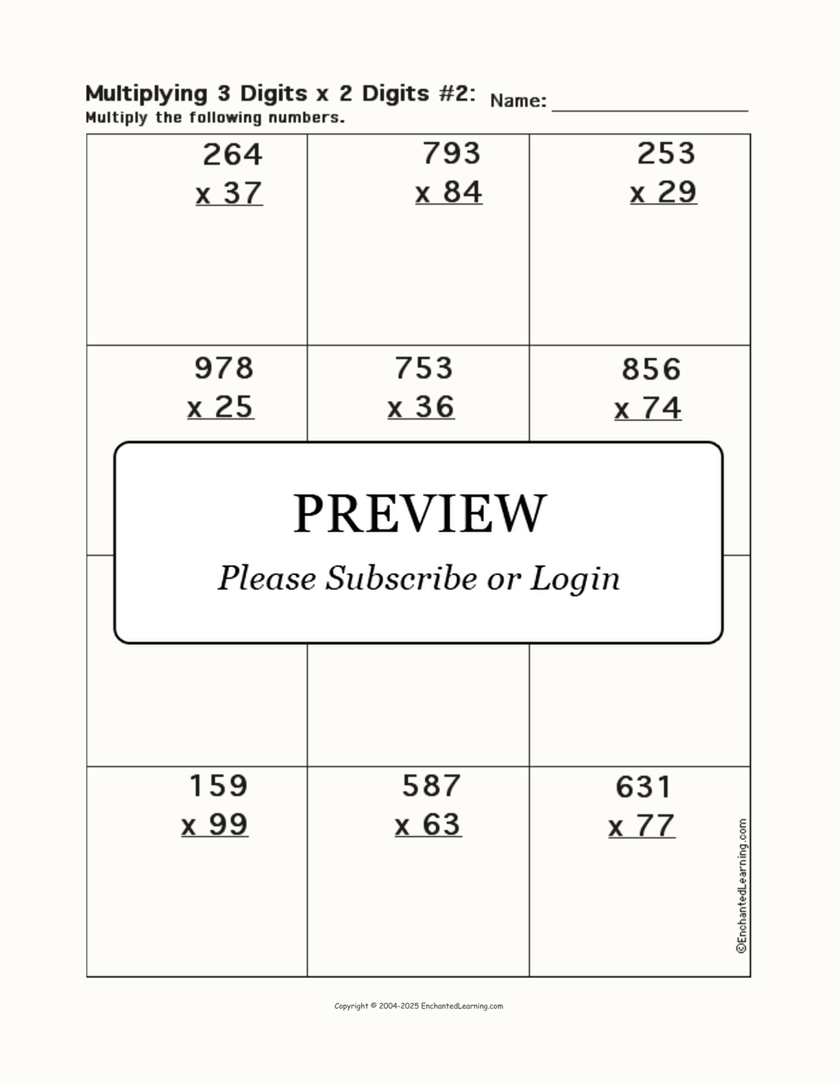 Multiplying 3 Digits x 2 Digits (Worksheet #2) interactive worksheet page 1