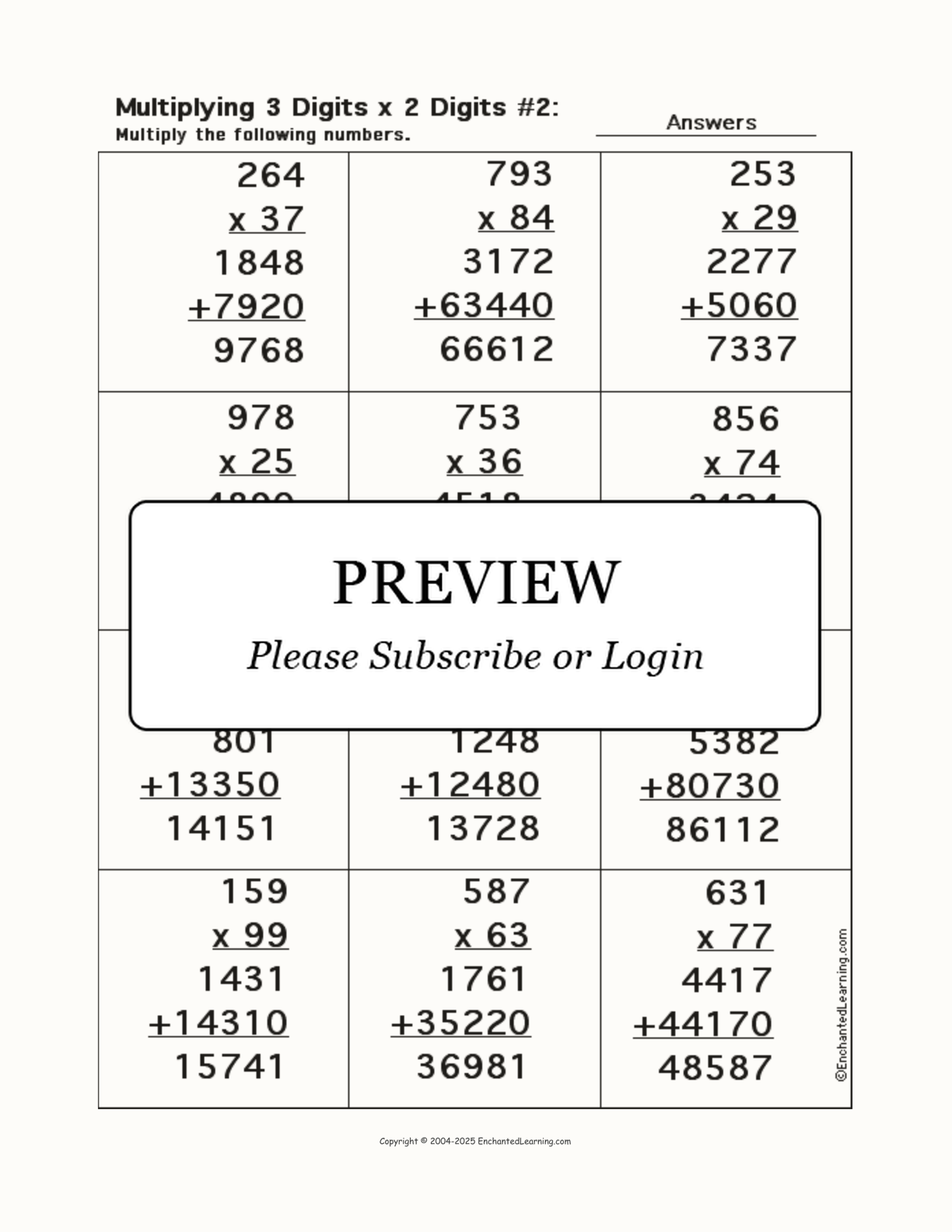 Multiplying 3 Digits x 2 Digits (Worksheet #2) interactive worksheet page 2