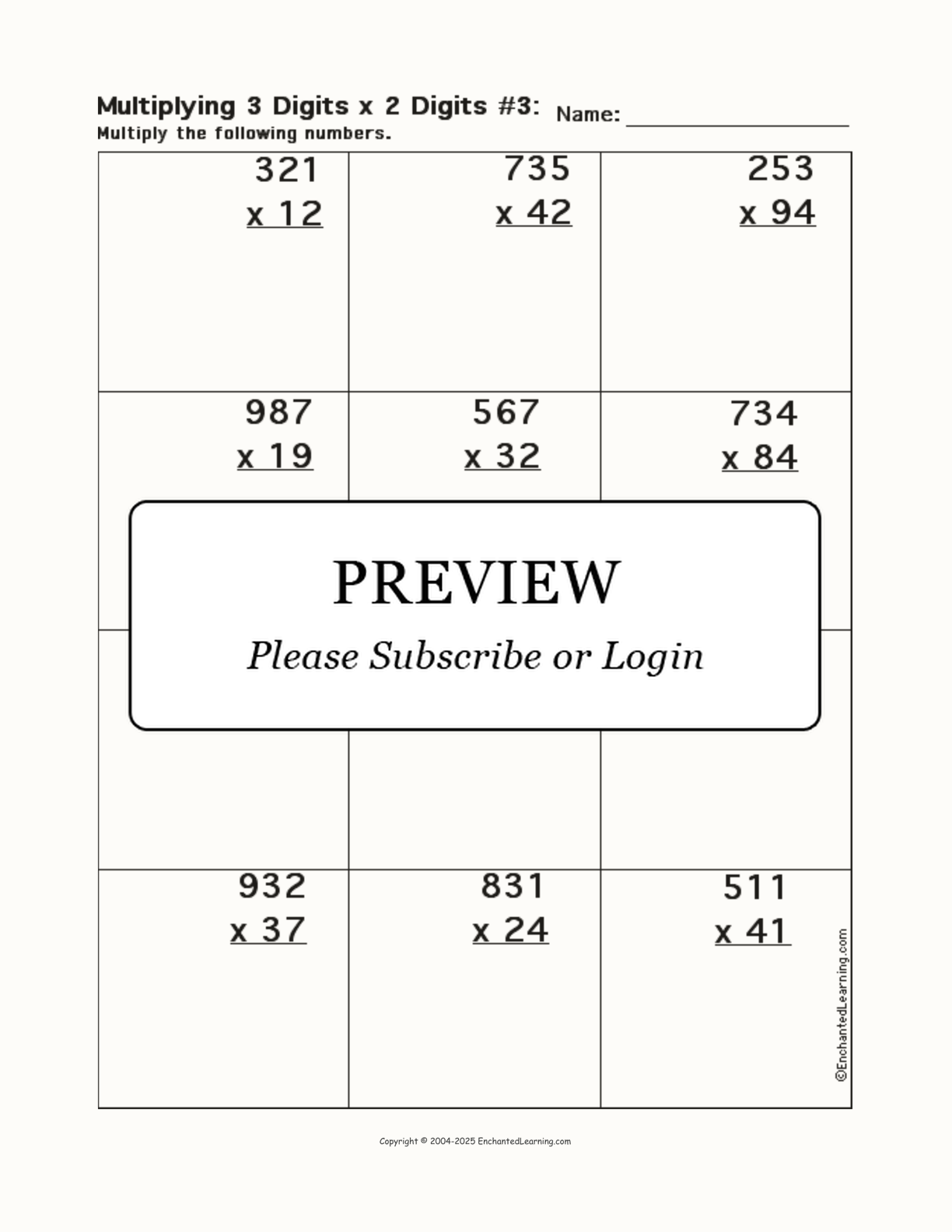 Multiplying 3 Digits x 2 Digits (Worksheet #3) interactive worksheet page 1