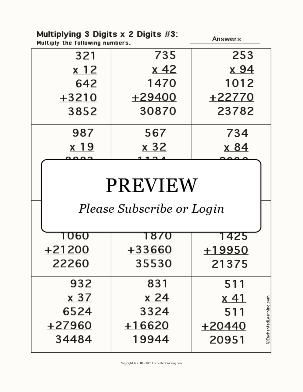 Multiplying 3 Digits x 2 Digits (Worksheet #3) interactive worksheet page 2