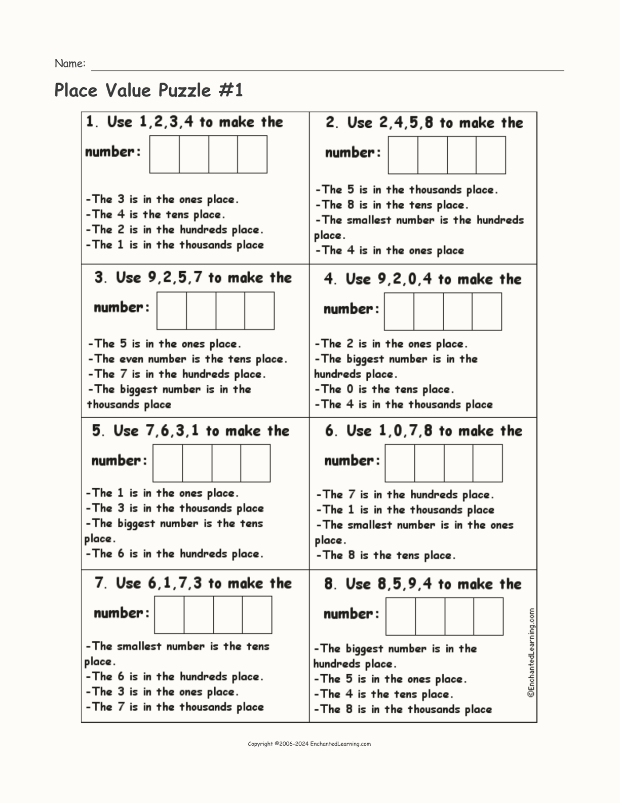 Place Value Puzzle #1 interactive worksheet page 1