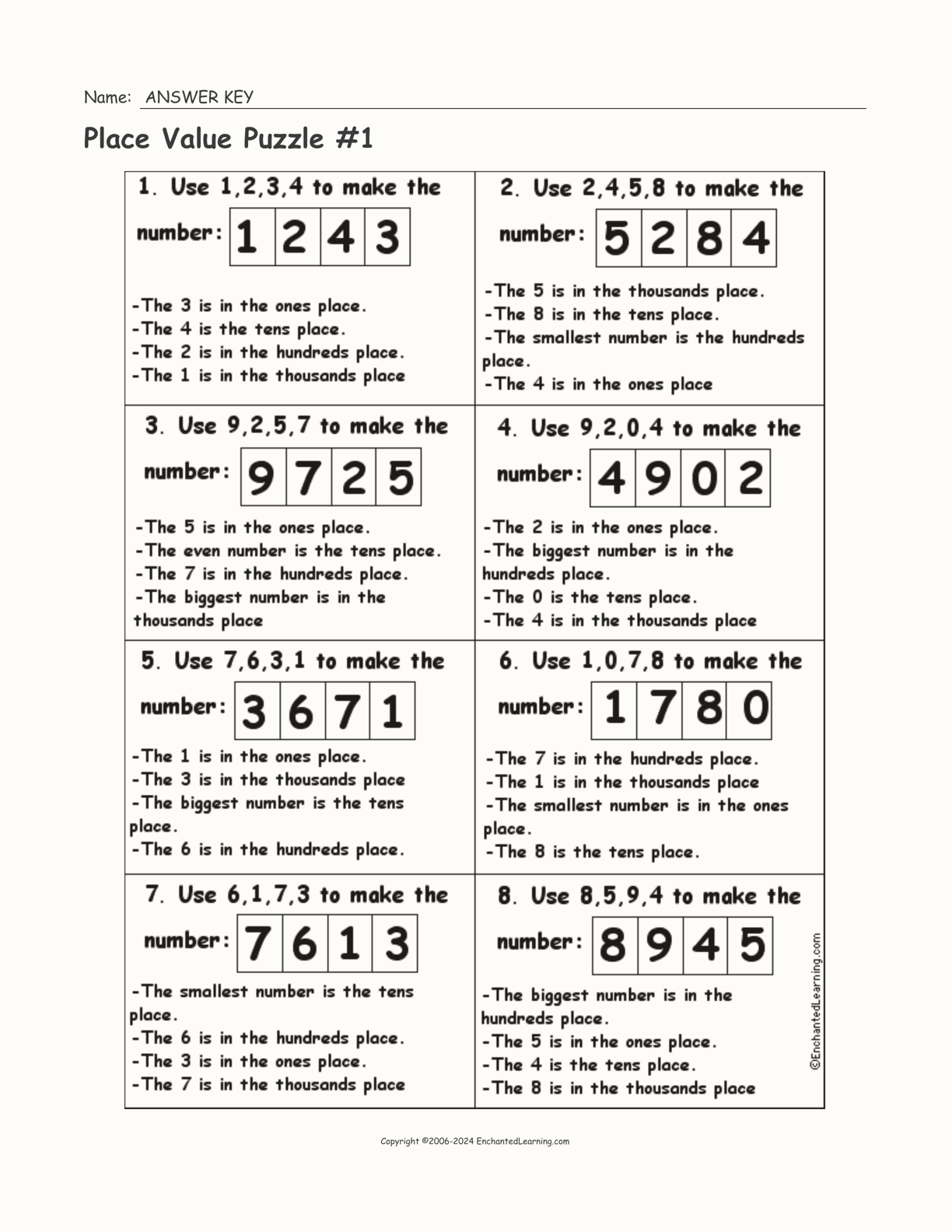 Place Value Puzzle #1 interactive worksheet page 2