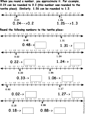 Round numbers to tenths using a number line Worksheet Printout