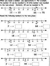 Search result: 'Round numbers using a number line Worksheet Printout'