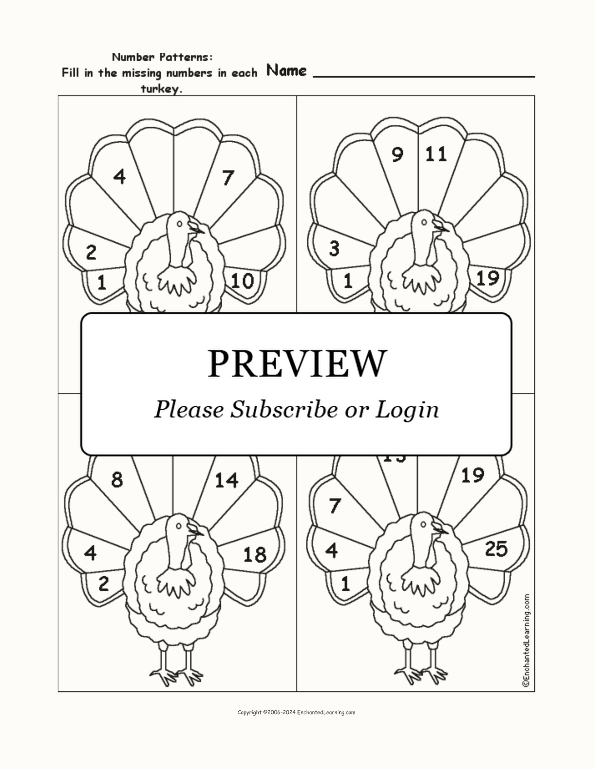 Turkey Number Patterns #1 interactive worksheet page 1