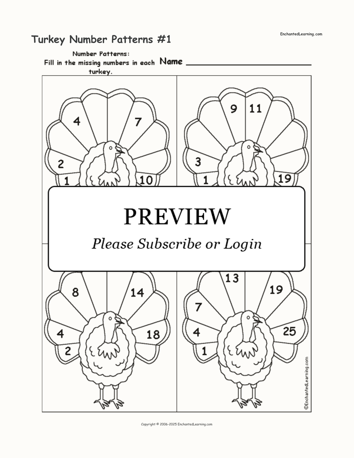 Turkey Number Patterns #1 interactive worksheet page 1