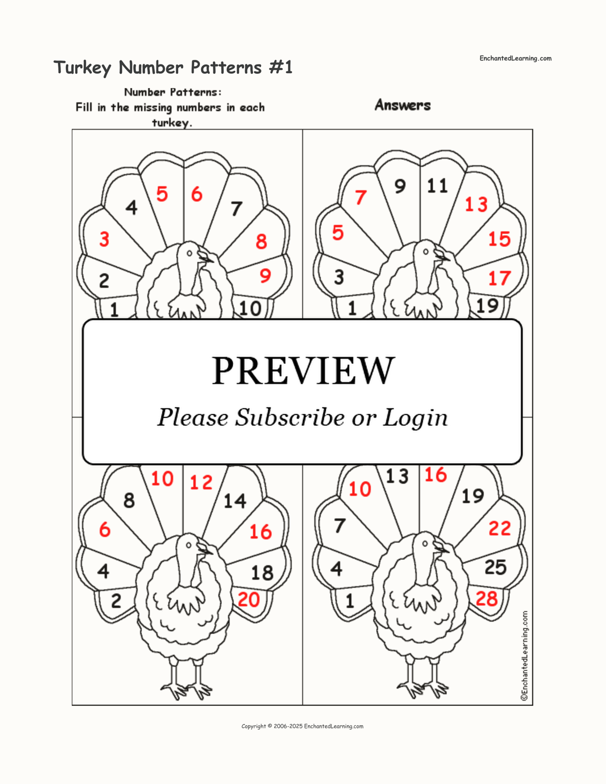 Turkey Number Patterns #1 interactive worksheet page 2