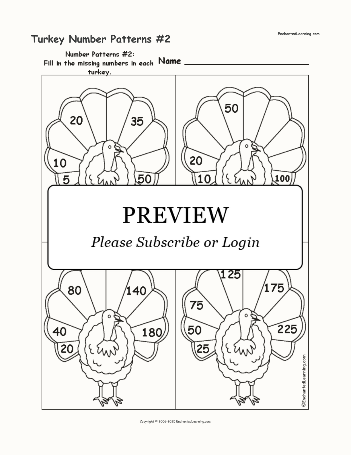 Turkey Number Patterns #2 interactive worksheet page 1