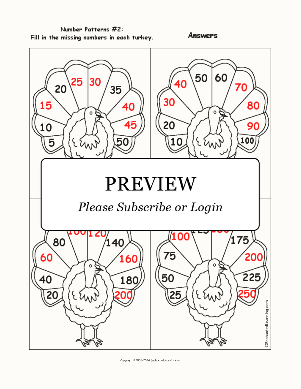 Turkey Number Patterns #2 interactive worksheet page 2
