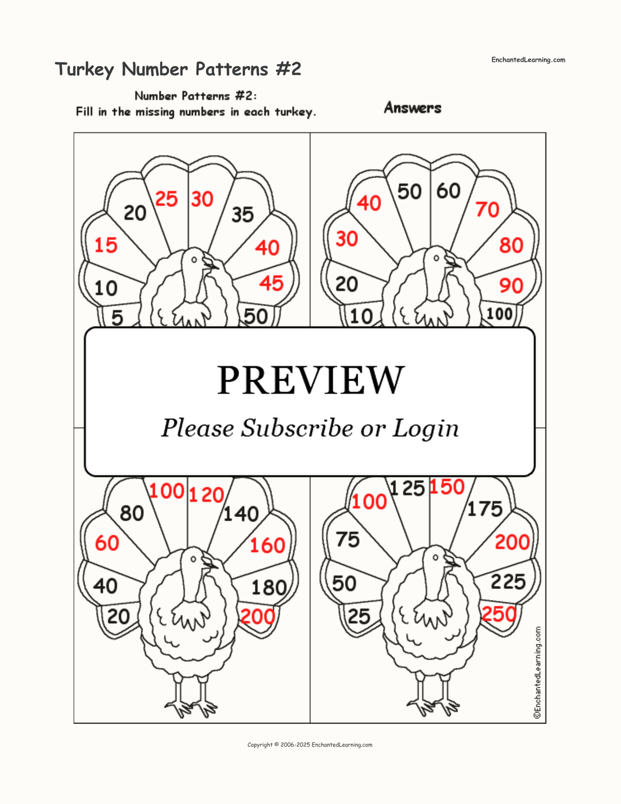 Turkey Number Patterns #2 interactive worksheet page 2