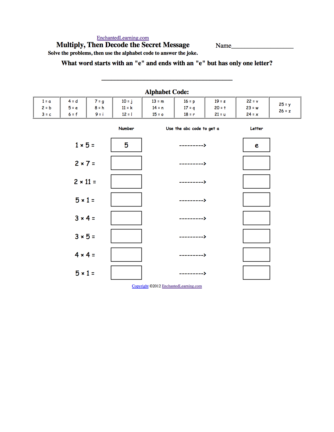 Solve, Then Decode: Arithmetic Worksheets - EnchantedLearning.com In Get The Message Math Worksheet