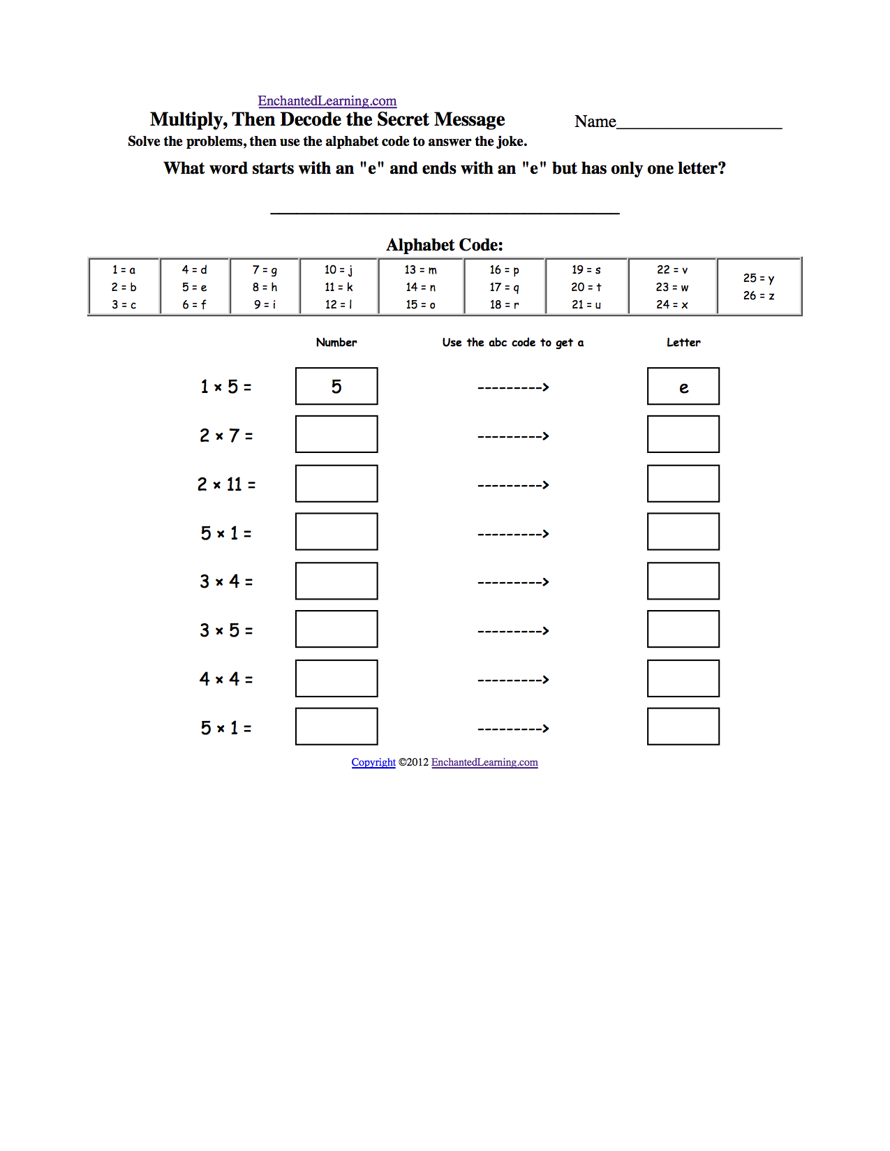 Search result: 'Solve, Then Decode: Multiplication Worksheets'