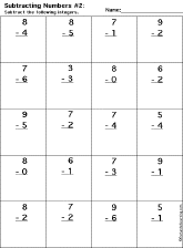 Subtraction Printout: 1 Digit - 1 Digit worksheet thumbnail