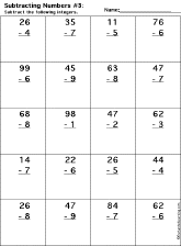 Subtraction Printout: 2 Digits - 1 Digit worksheet thumbnail