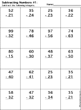 Subtraction Printout: 2 Digits - 2 Digits worksheet thumbnail